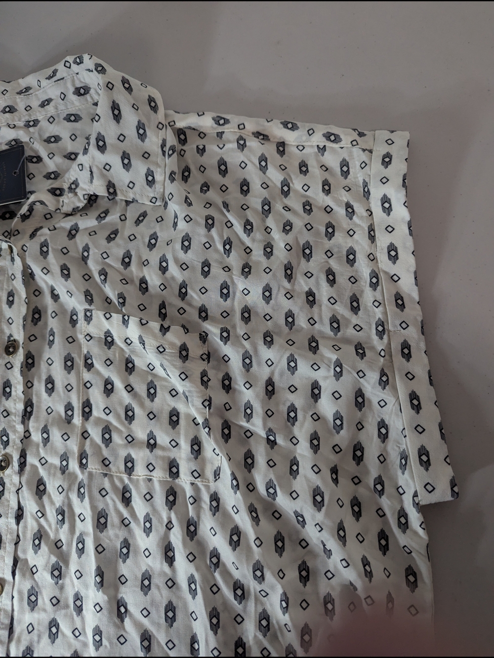 NWT Threadgrut 2XL White Geo Print Button Up Camp Shirt Pocket Casual - Picture 6 of 7
